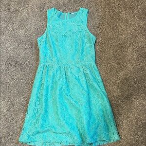 Turquoise Lace Sleeveless Dress